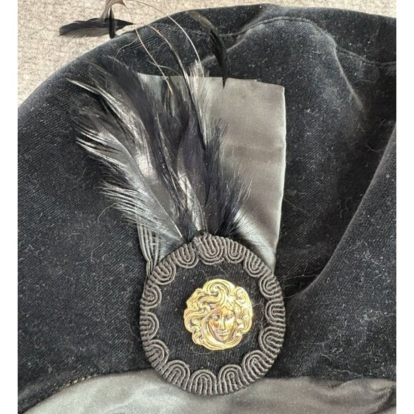Vintage 90s J. Peterman Slouch Beret Cap L Velvet‎ Feather Medallion Italy main image 6